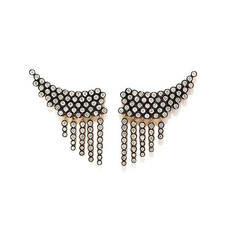 Yannis Sergakis yellow and black gold ear climbers with diamonds.